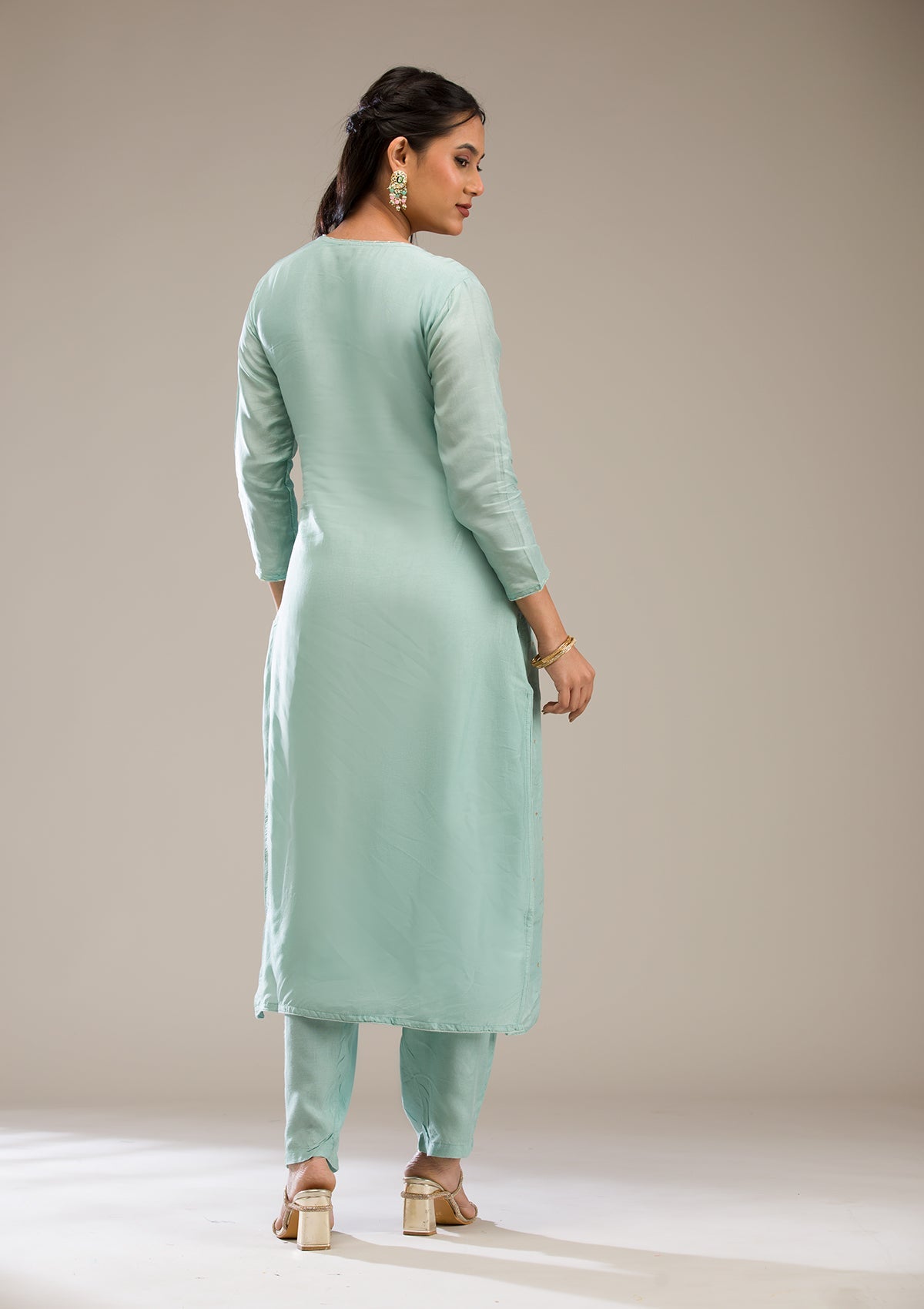 Light Grey Gotapatti Semi Crepe Readymade Salwar Suit-Koskii