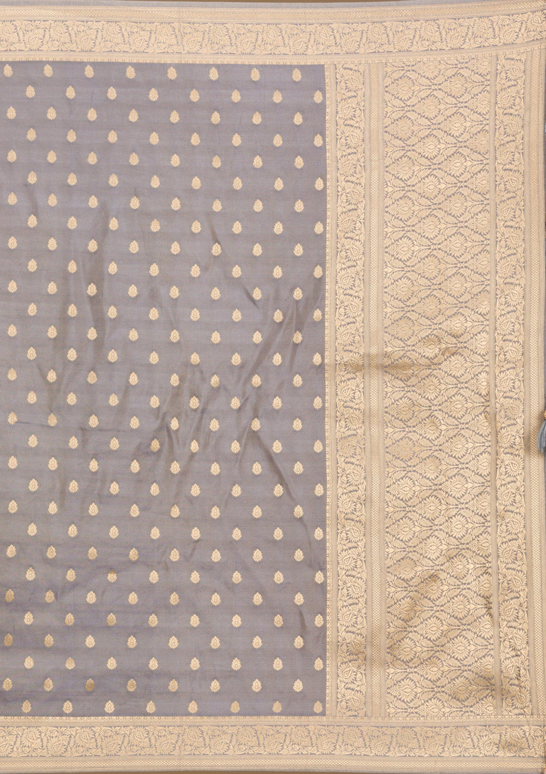 Light Grey Zariwork Raw Silk Saree-Koskii