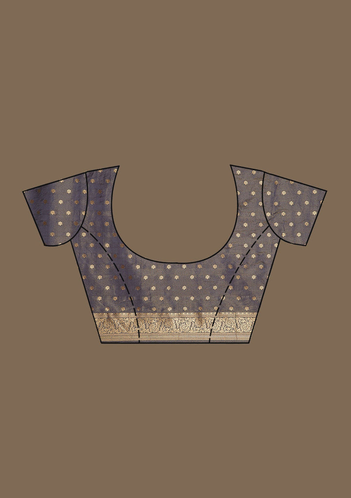 Light Grey Zariwork Raw Silk Saree-Koskii