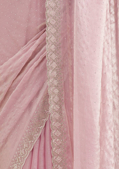 Light Peach Stonework Chiffon Saree