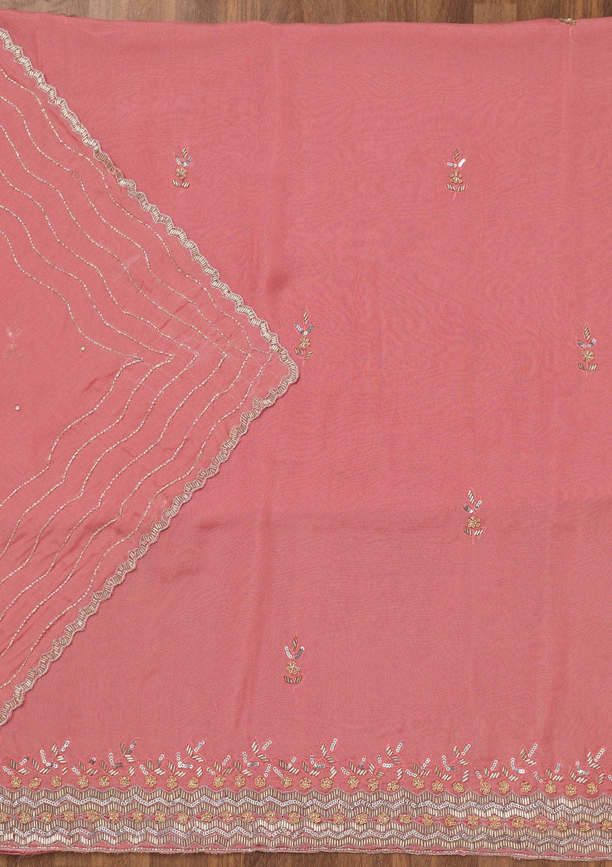 Light Peach Stonework Tissue Unstitched Salwar Suit