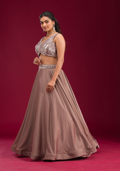 Light Brown Cutdana Lycra Readymade Lehenga