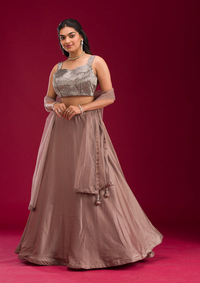 Light Brown Cutdana Satin Readymade Lehenga