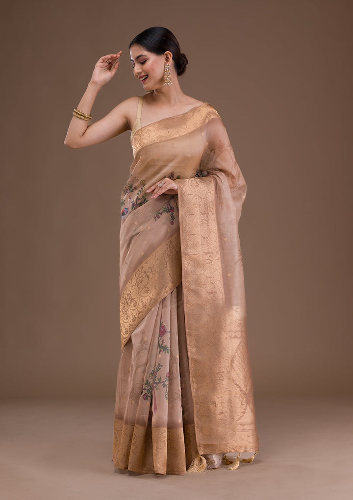 Baby Pink Stonework Tissue Designer Saree-Koskii