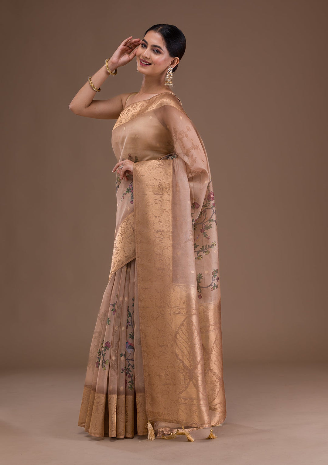 Baby Pink Stonework Tissue Designer Saree-Koskii