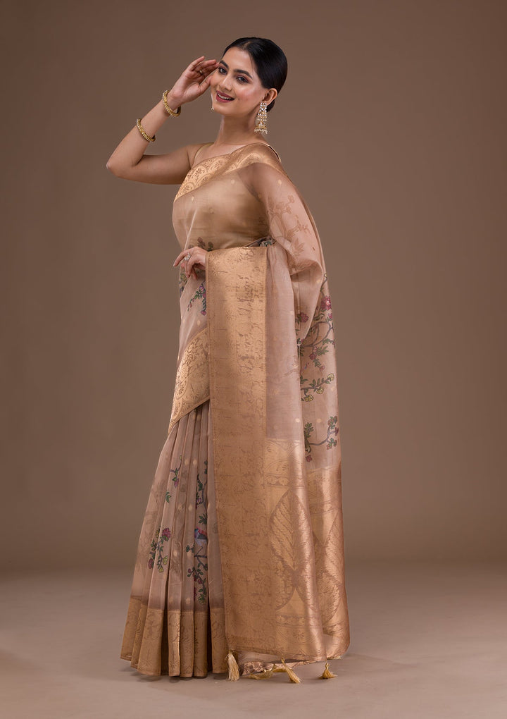 Baby Pink Stonework Tissue Designer Saree-Koskii