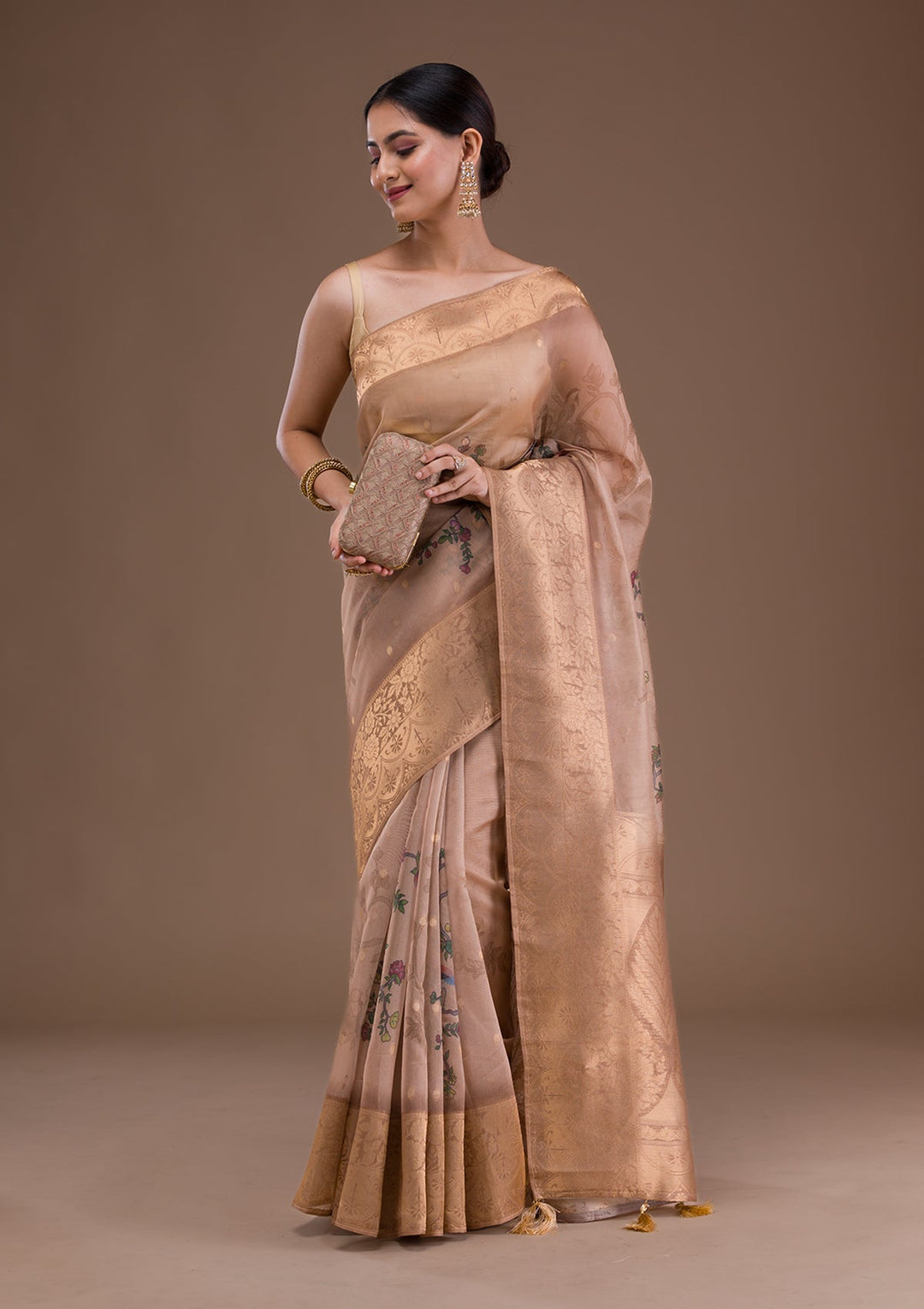 Baby Pink Stonework Tissue Designer Saree-Koskii