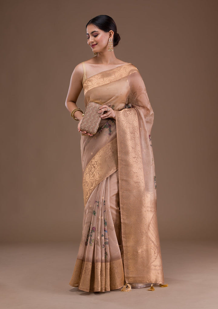 Baby Pink Stonework Tissue Designer Saree-Koskii