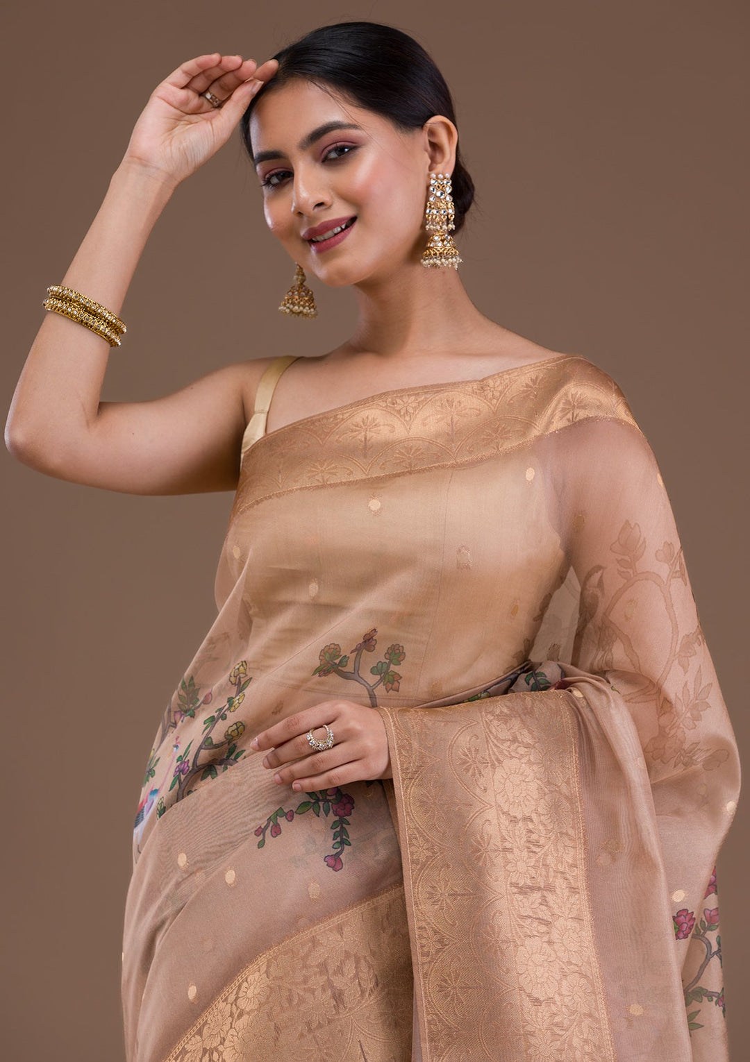 Baby Pink Stonework Tissue Designer Saree-Koskii