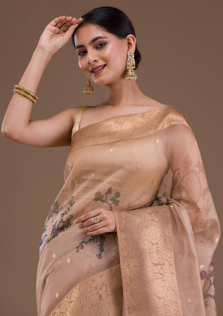 Baby Pink Stonework Tissue Designer Saree-Koskii