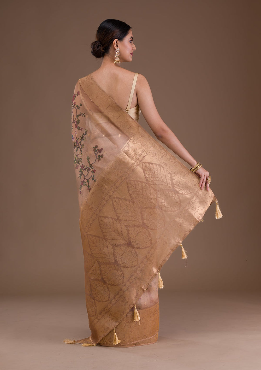 Baby Pink Stonework Tissue Designer Saree-Koskii