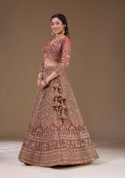 Light Brown Sequins Net Readymade Lehenga-Koskii