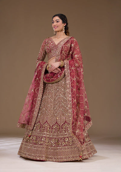 Light Brown Sequins Net Readymade Lehenga-Koskii