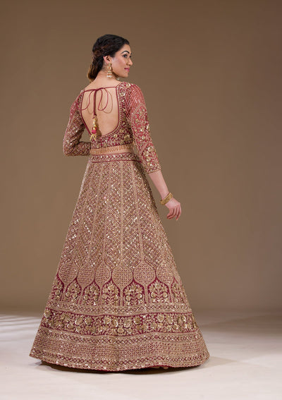 Light Brown Sequins Net Readymade Lehenga-Koskii