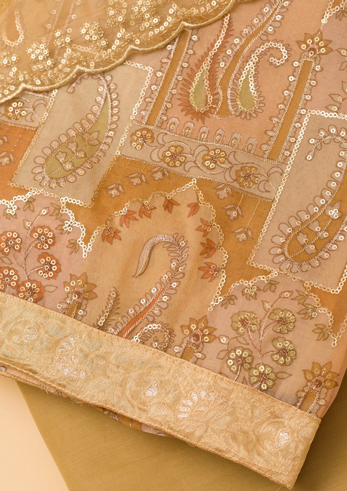Light Brown Sequins Tissue Unstitched Salwar Kameez