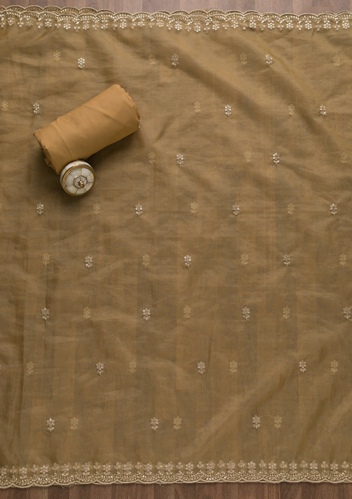 Light Brown Sequins Tissue Unstitched Salwar Suit-Koskii