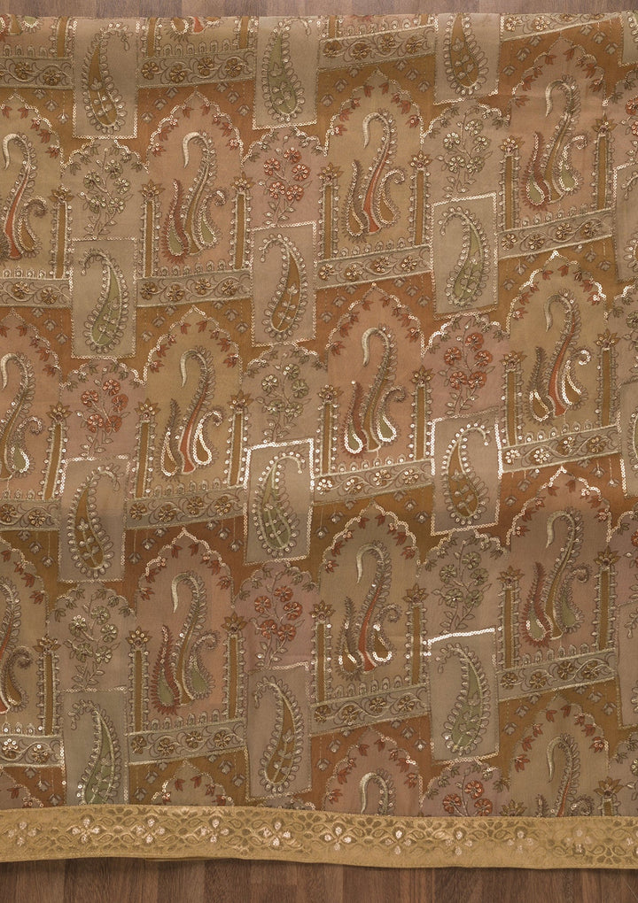 Light Brown Sequins Tissue Unstitched Salwar Suit-Koskii
