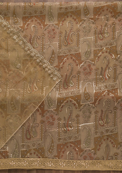 Light Brown Sequins Tissue Unstitched Salwar Suit-Koskii