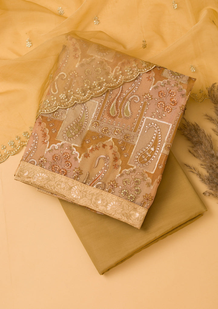 Light Brown Sequins Tissue Unstitched Salwar Suit