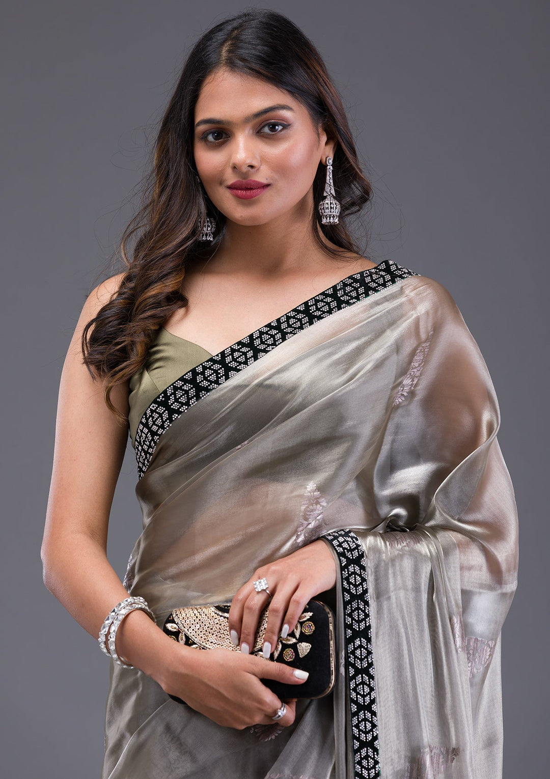 Pink Stonework Georgette Designer Saree-Koskii