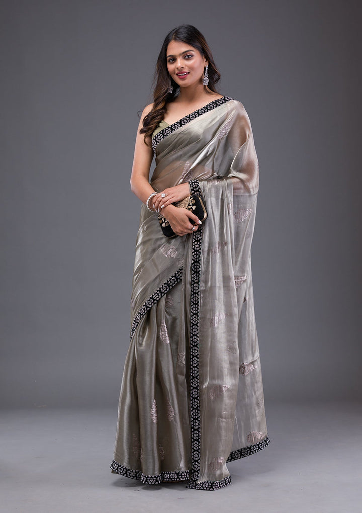 Pista Green Stonework Crepe Designer Saree-Koskii