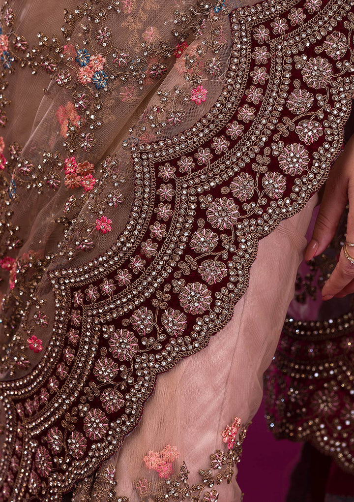 Light Brown Stonework Net Saree-Koskii