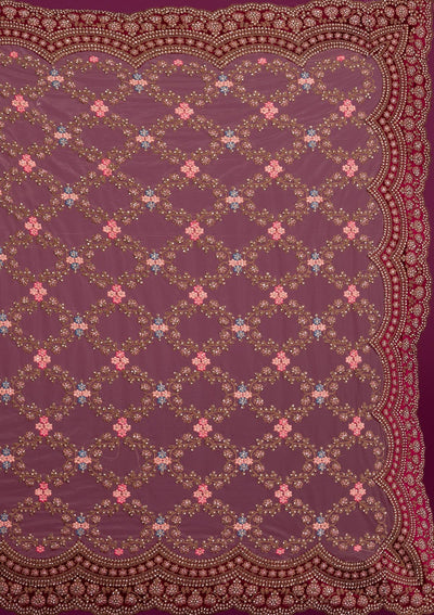Light Brown Stonework Net Saree-Koskii
