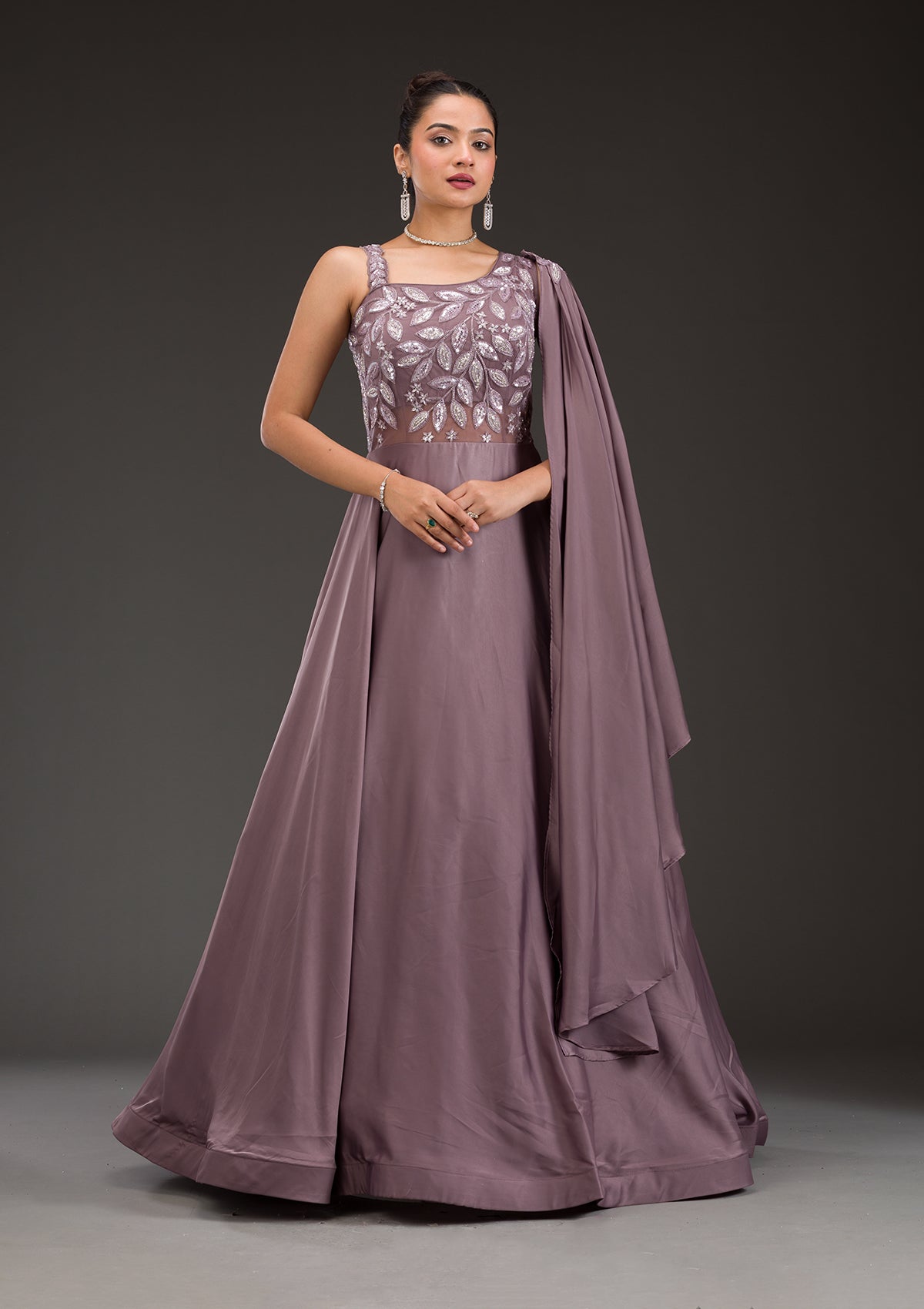 Light Brown Stonework Satin Gown-Koskii