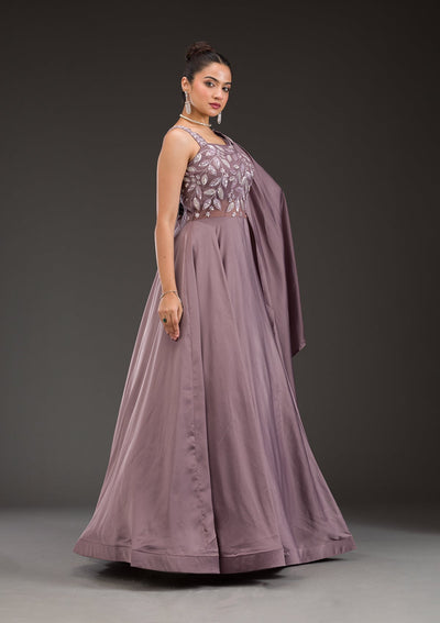 Light Brown Stonework Satin Gown-Koskii