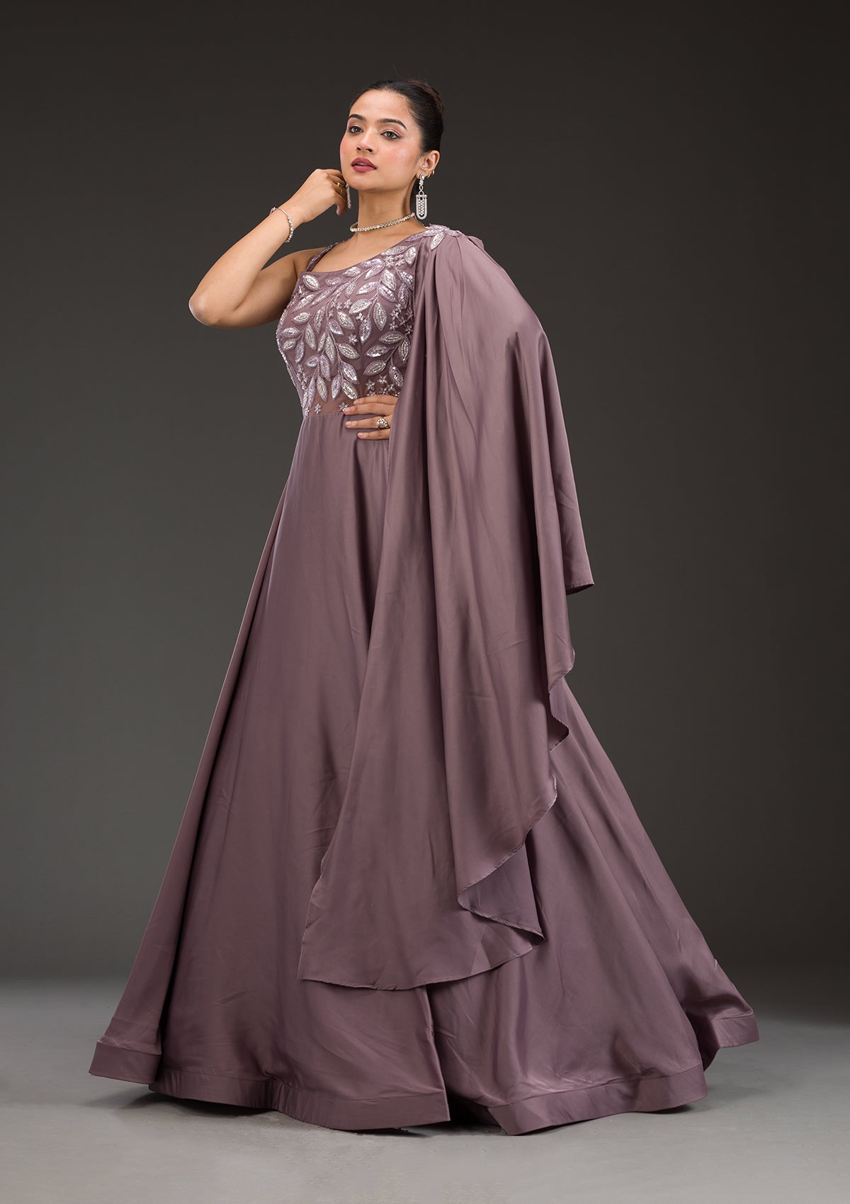 Light Brown Stonework Satin Gown-Koskii