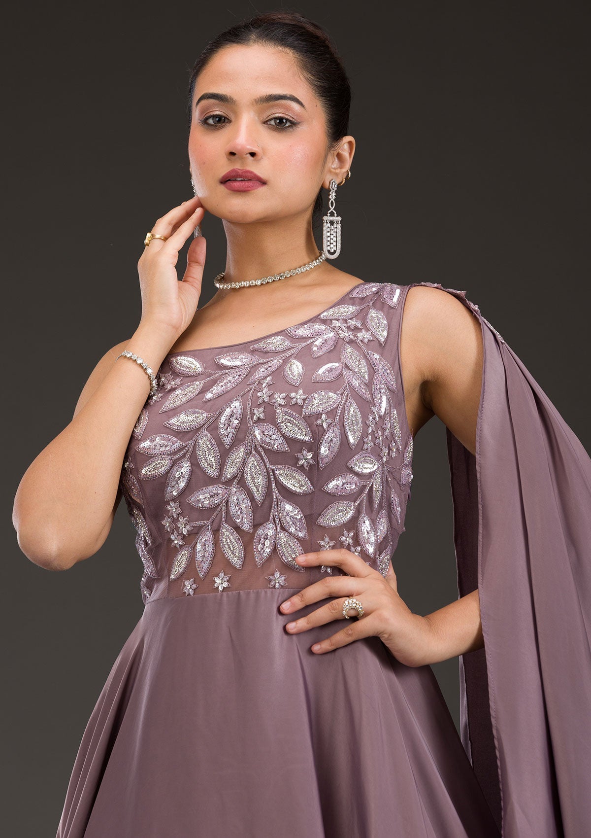 Light Brown Stonework Satin Gown-Koskii