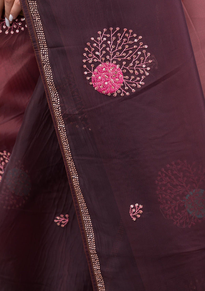 Pink Stonework Semi Crepe Designer Saree-Koskii