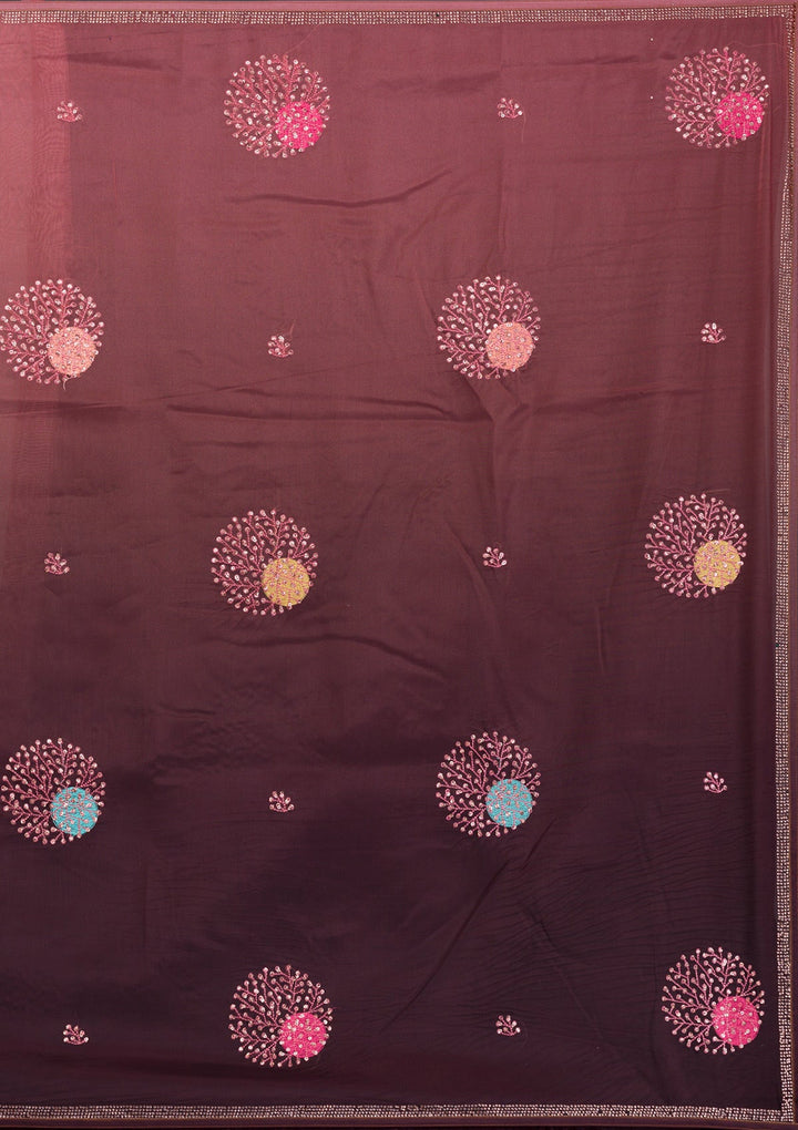 Sky Blue Stonework Satin Designer Saree-Koskii