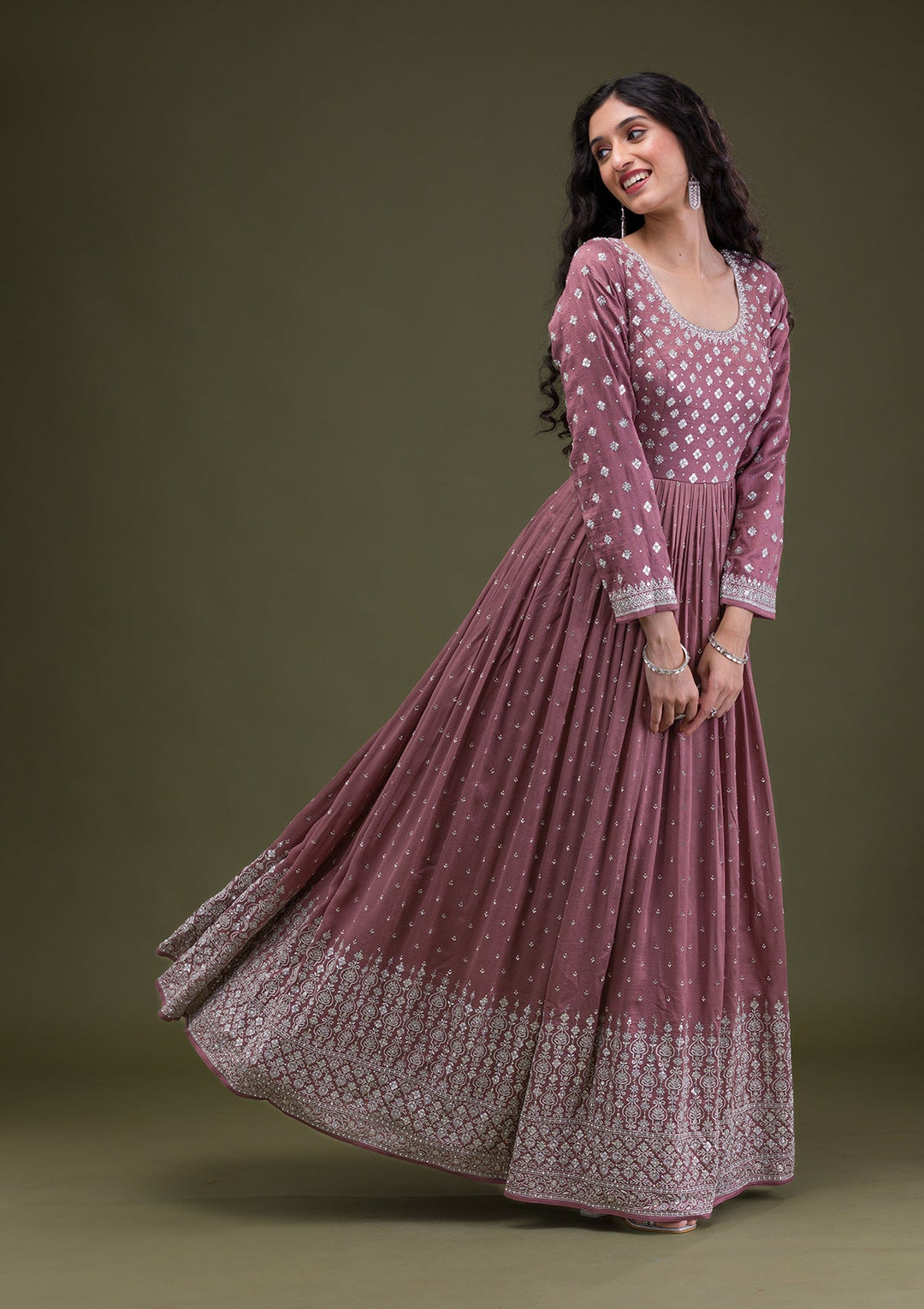 Light Brown Zariwork Georgette Readymade Salwar Suit-Koskii