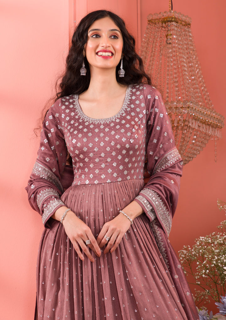 Light Brown Zariwork Georgette Readymade Salwar Kameez