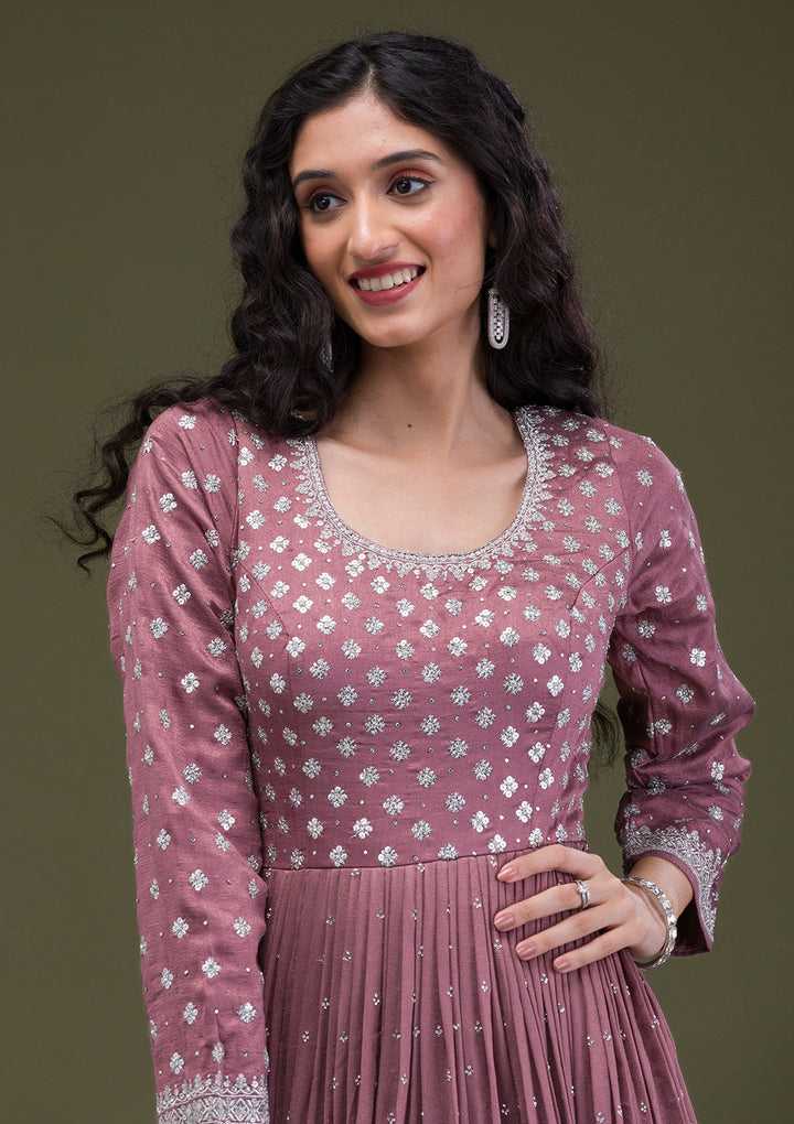 Light Brown Zariwork Georgette Readymade Salwar Suit-Koskii