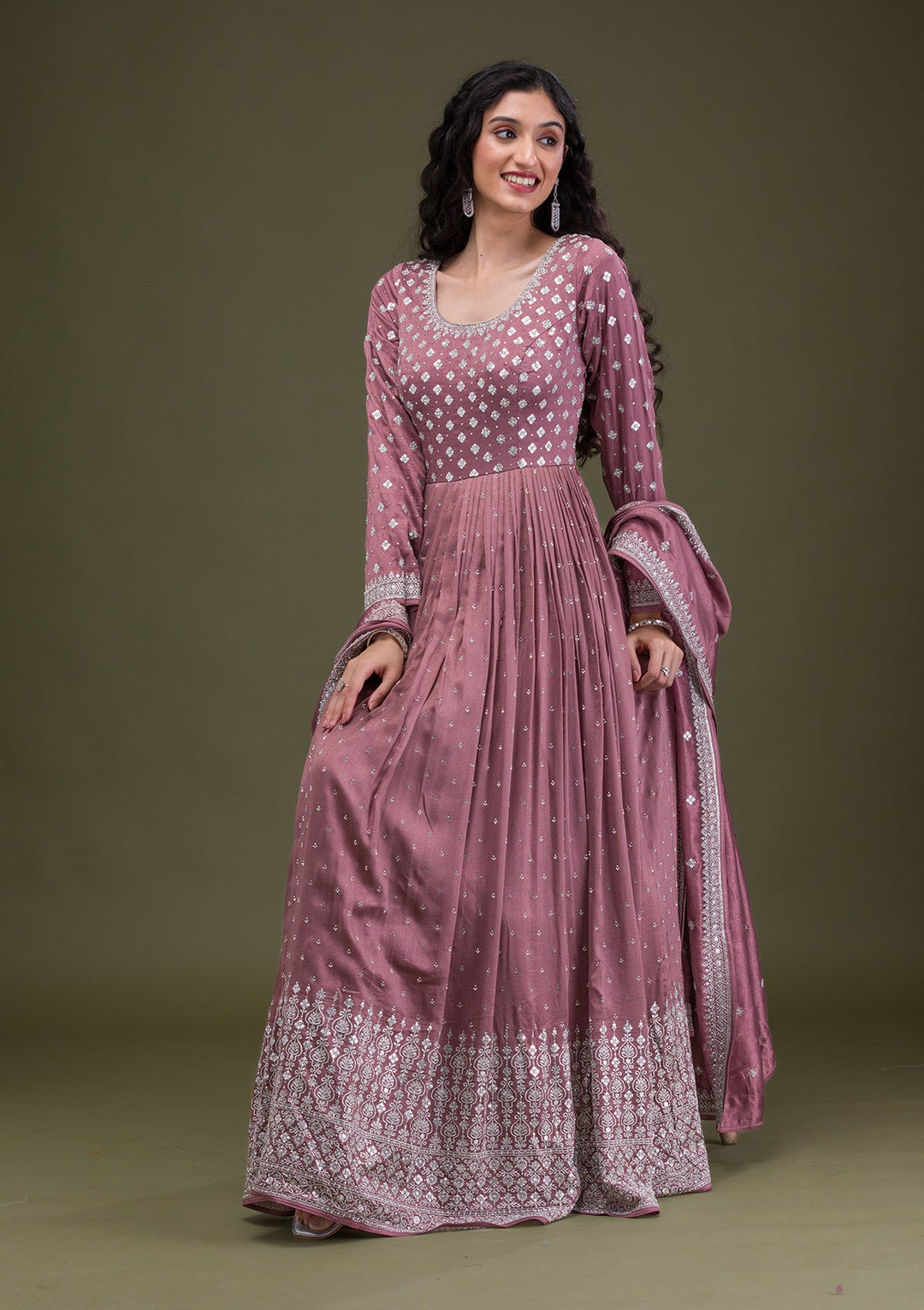 Light Brown Zariwork Georgette Readymade Salwar Suit-Koskii