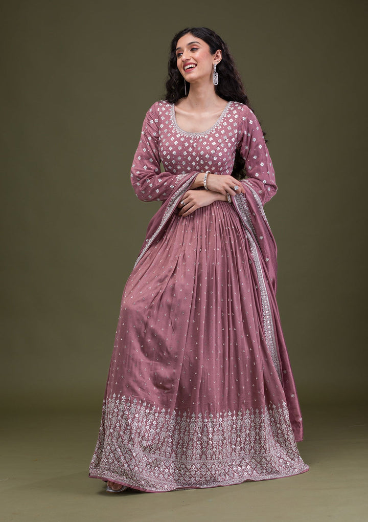 Light Brown Zariwork Georgette Readymade Salwar Suit-Koskii