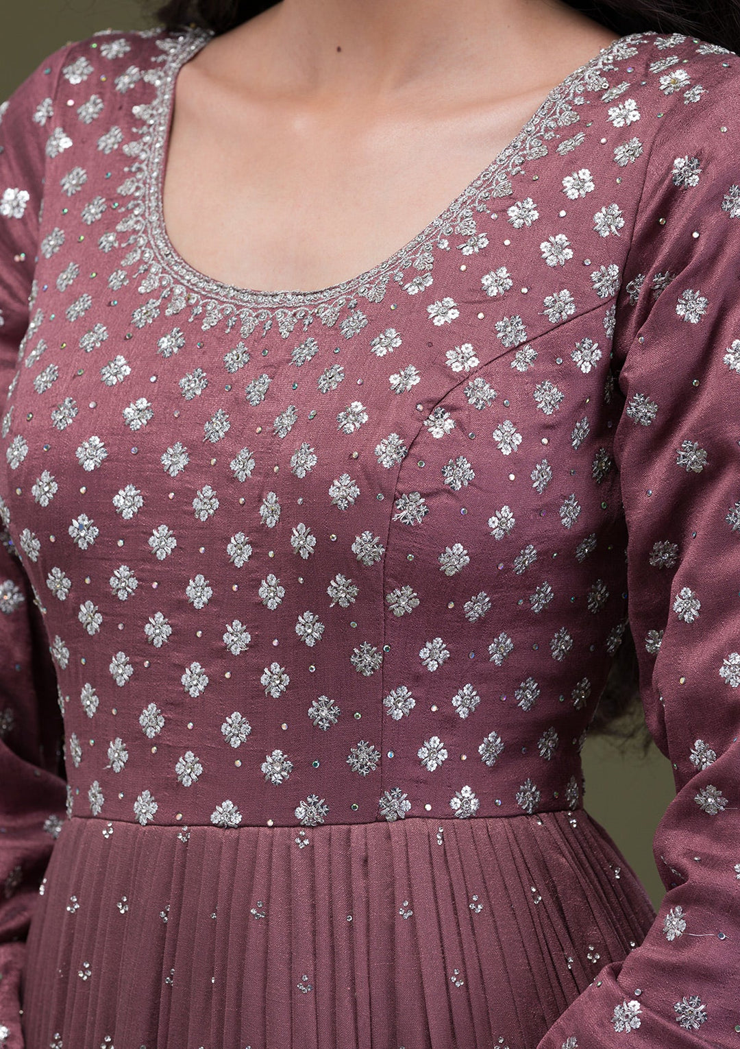 Light Brown Zariwork Georgette Readymade Salwar Suit-Koskii