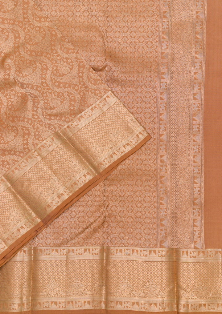 Light Brown Zariwork Pure Silk Saree-Koskii