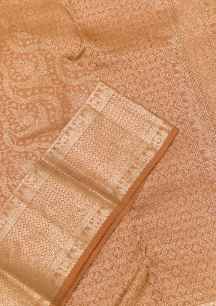 Light Brown Zariwork Pure Silk Saree-Koskii
