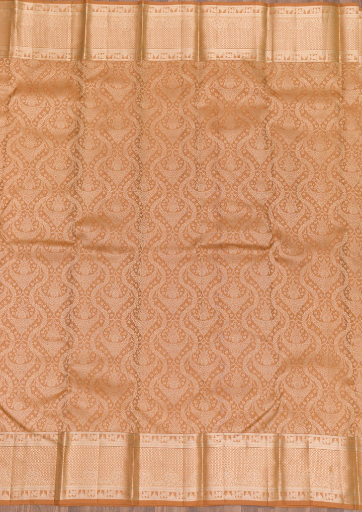 Light Brown Zariwork Pure Silk Saree-Koskii