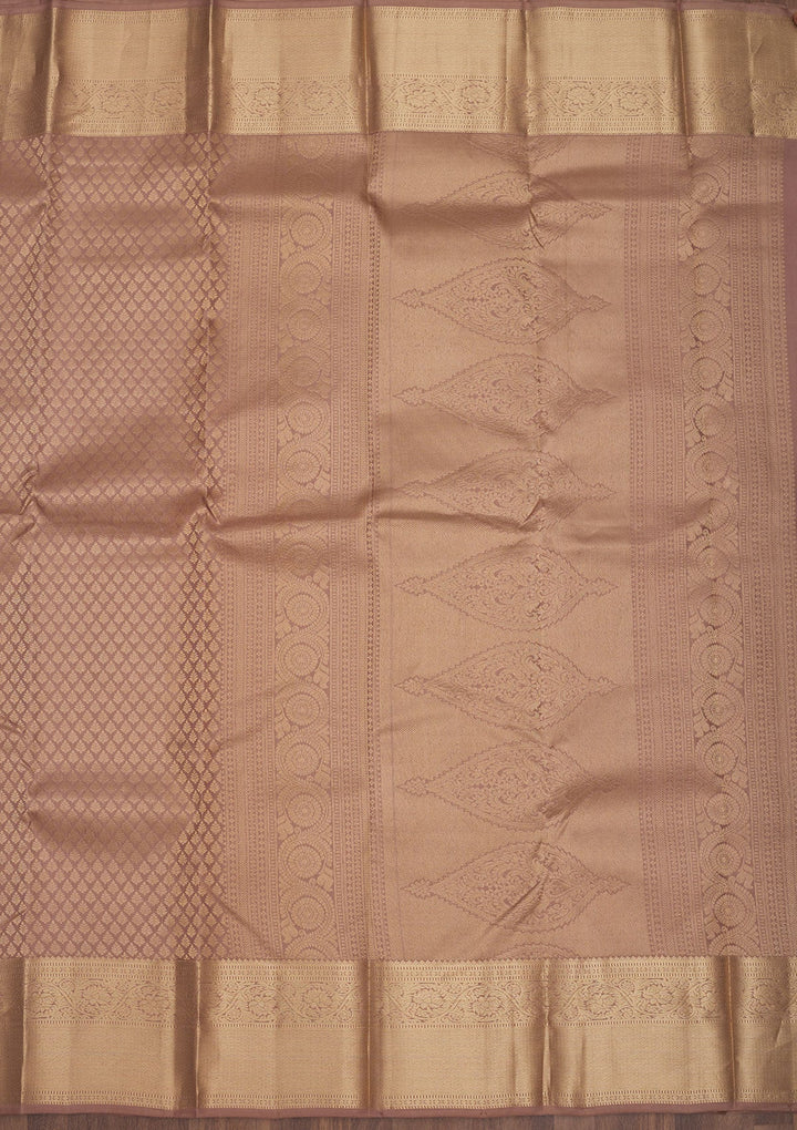 Light Brown Zariwork Pure Silk Saree-Koskii