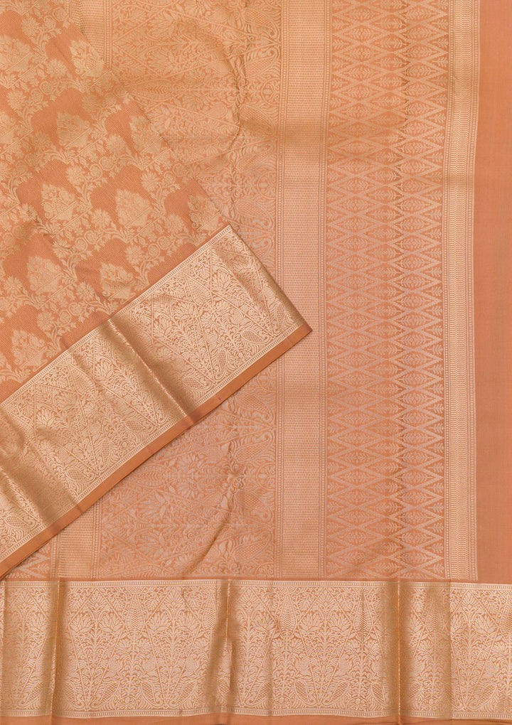 Light Brown Zariwork Pure Silk Saree-Koskii
