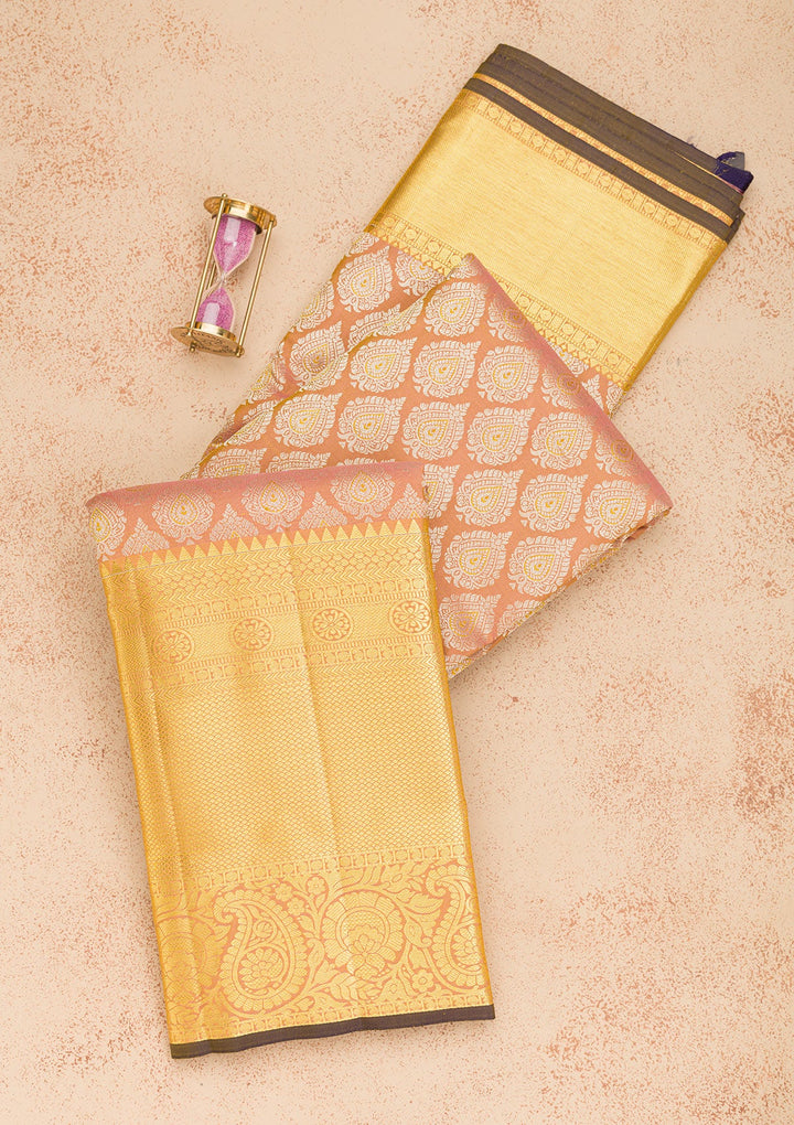 Light Brown Zariwork Pure Silk Saree-Koskii