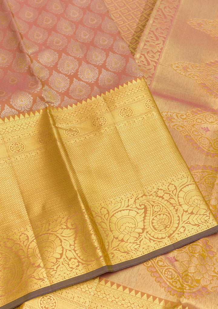 Light Brown Zariwork Pure Silk Saree-Koskii