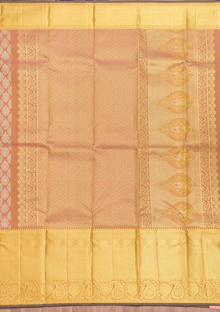 Light Brown Zariwork Pure Silk Saree-Koskii