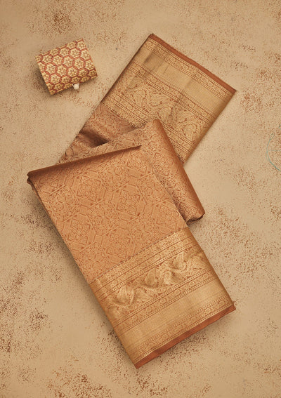 Light Brown Zariwork Pure Silk Saree-Koskii