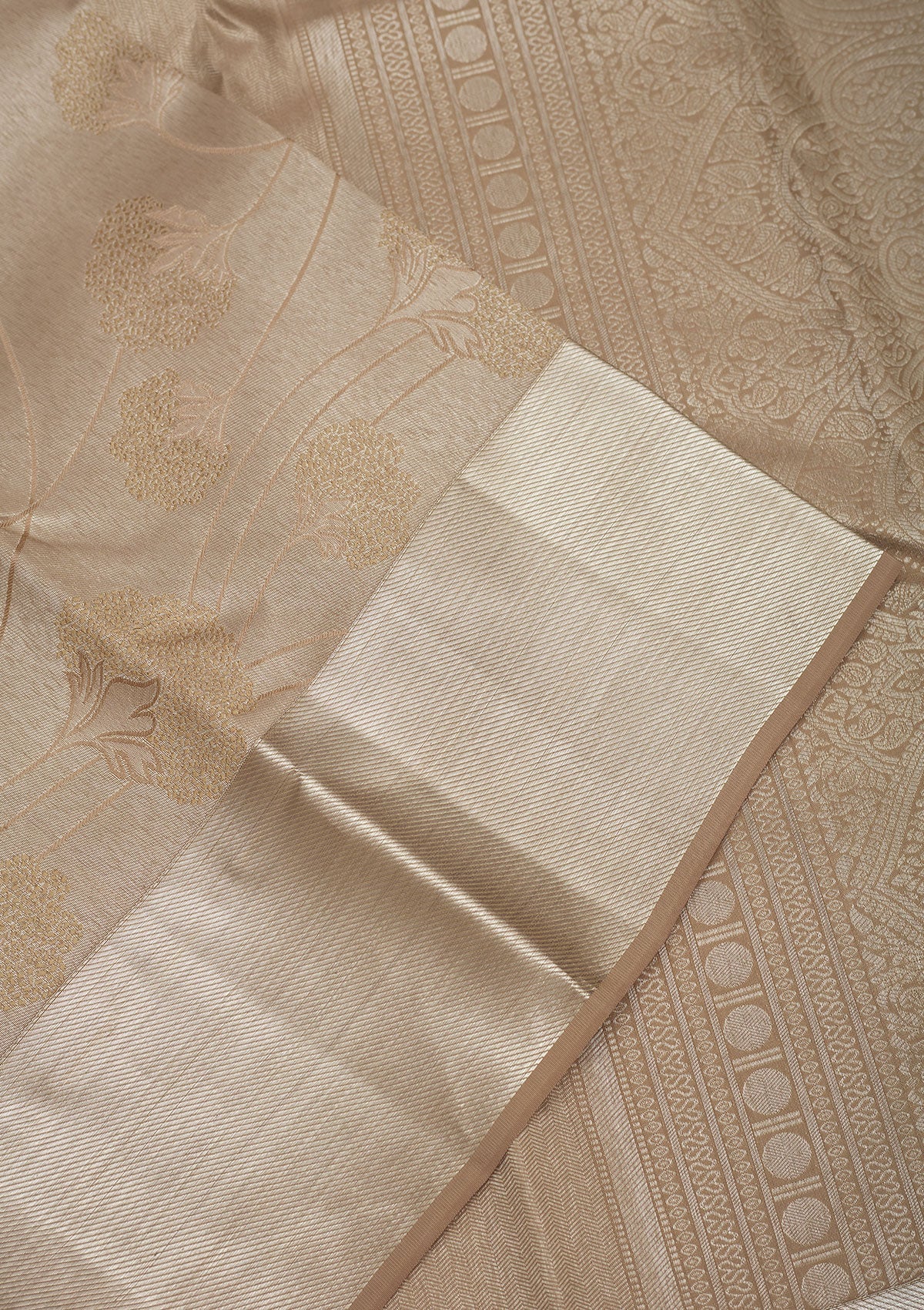 Light Brown Zariwork Pure Silk Saree-Koskii