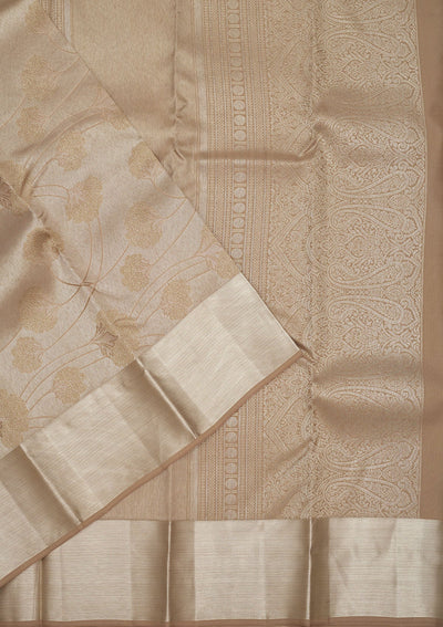 Light Brown Zariwork Pure Silk Saree-Koskii